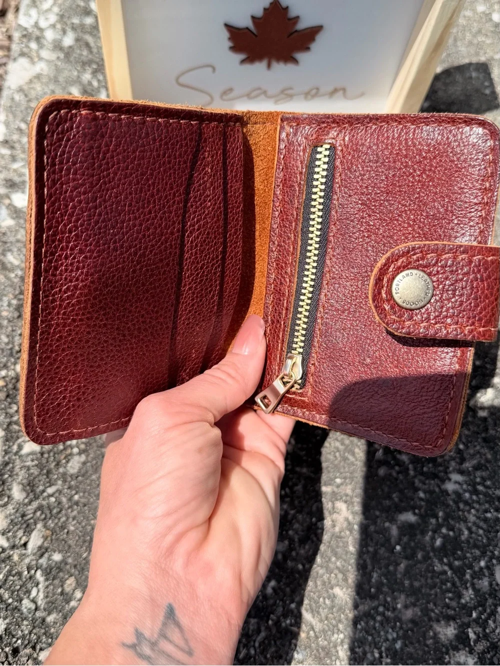 Portland Leather Goods Burgundy Pebbled Leather Wallet. Brand new